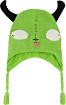 Concept One Invader Zim Beanie Hat, Gir Cosplay Adult Peruvian Winter Knit Cap with Ears and Tassels, Green One Size, Green, One Size