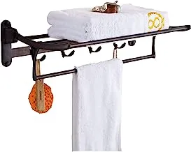 ELLO&ALLO Oil Rubbed Bronze Towel Racks for Bathroom Shelf with Foldable Towel Bar Holder and Hooks Wall Mounted Multifunctional Rack