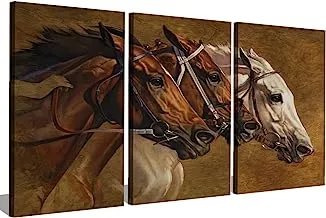 Markat S3TC6090-0652 ثلاث لوحات من اللوحات القماشية المزخرفة لجمال الحصان ، مقاس 90 سم × 60 سم