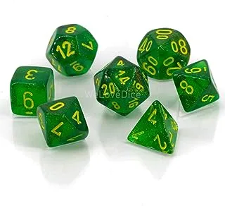 Chessex Borealis Polyhedral Dice 7-Piece Set, Mapel Green/Yellow