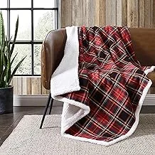 Eddie Bauer - Throw Blanket, Cotton Flannel Home Decor, All Season Reversible Sherpa Bedding (Mountain Tartan Red, Throw)