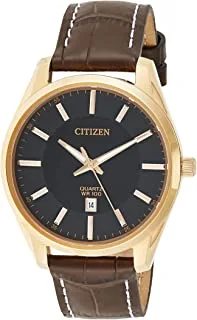 Citizen Quartz Mens Watch, Stainless Steel with Leather strap, Casual, Brown (Model: BI1033-04E), Rose Gold-Tone, Quartz Watch