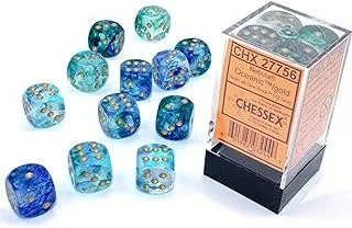 Chessex Nebula, Luminary D6 Dice 12-Piece Set, 16 mm Size, Oceanic/Gold