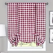 Buffalo Check Tieup Window Curtain - 42 Inch Width, 63 Inch Length - Burgundy & Ivory Plaid - Light Filtering Farmhouse Country Drapes for Bedroom Living & Dining Room by Achim Home Decor