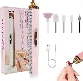 Joyzzz Portable Electric Nail Drill, Professional Manicure Pedicure Nail Filer Kit with 5 Drill Bits, Polishing Shaping Tools for Home or Salon Acrylic and Gel Nails Use (Pink)
