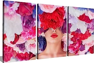 Markat S3TC4060-0271 Three Panels Canvas Mirror and Roses Paintings for Decoration, 40 cm x 60 cm Size