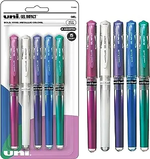 Uniball Signo 207 Gel Impact Stick Gel Pen, 5 Assorted Metallic Pens, 1.0mm Bold Point Gel Pens| Office Supplies, Ink Pens, Colored Pens, Fine Point, Smooth Writing Pens, Ballpoint Pens