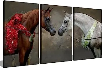 Markat S3TC5070-0584 ثلاث لوحات قماشية خيول حديثة للوحات للزينة ، مقاس 50 سم × 70 سم