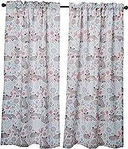 Lush Decor Pixie Fox Curtains - Floral Animal Print Room Darkening Window Panel Set for Living, Dining, Bedroom (Pair), 84” x 52”, Gray and Pink