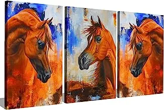 Markat S3TC6090-0563 ثلاث لوحات قماشية خيول حديثة للوحات للزينة ، مقاس 90 سم × 60 سم