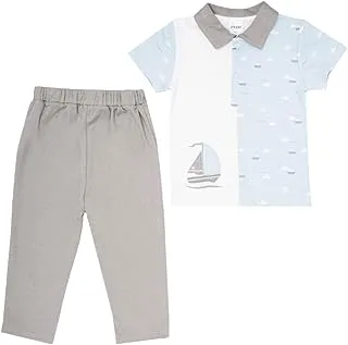 MOON 100% Cotton Polo T-Shirt and Long Pant 12-18M Teal - Little Boat