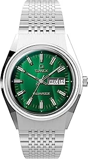 Men's Q Falcon Eye Reissue 38mm Quartz Watch, Silver/Green, One Size, 38 mm Q Timex Reissue Falcon Eye Stainless Steel Bracelet Watch