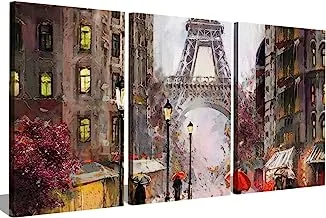 Markat S3TC5070-0217 Three Panels Canvas Paintings of Paris Eiffel Tower Decoration, 50 cm x 70 cm Size