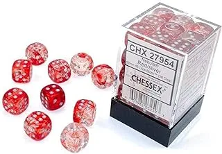 سديم Chessex ، مجموعة مكعبات Luminary D6 مكونة من 36 قطعة ، مقاس 12 مم ، أحمر / فضي