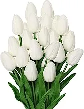 20 Pcs Fake White Tulips Artificial Flowers Arrangement Bouquet for Home Office Wedding Decor Real Touch Faux Flowers for Centerpiece Decoration-Lifelike Fake Flowers-Real Touch Tulips