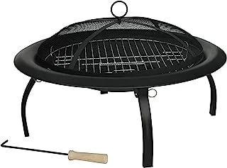 Fire Sense Portable Folding Round Black Steel 22 Inch Fire Pit with Carry Bag | Wood Burning | Mesh Spark Screen, Wood Grate, Cooking Grate, and Screen Lift Tool Included | Lightweight Patio