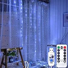 Joyzzz Curtain Lights, 300LED 3×3m Curtain String Lights with Remote, 8 Lighting Modes Dimmable Timer LED Curtain Lights, Fairy Lights with USB Powered for Bedroom, Party, Wedding, Home Decorations