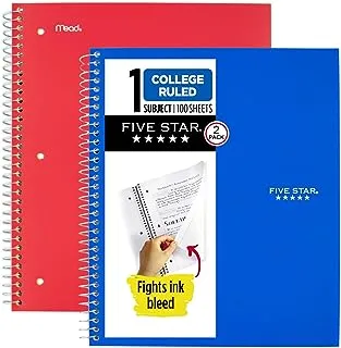 Five Star Spiral Notebooks, 1 Subject, College Ruled Paper, 100 Sheets, 11