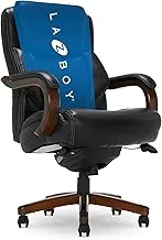 La-Z-Boy Delano Big & Tall Executive Office Chair | High Back Ergonomic Lumbar Support, Bonded Leather, Black with Mahogany Wood Finish | 45833A