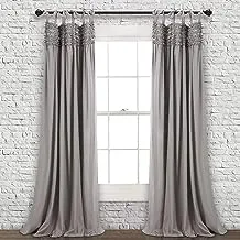 Lush Decor Lydia Curtains Ruffle Window Panel Set for Living, Dining, Bedroom (Pair), 84 in L, Gray