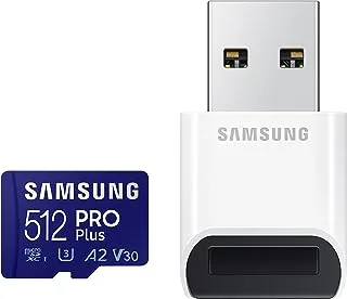 SAMSUNG PRO Plus + Reader 512GB microSDXC حتى 160 ميجابايت/ثانية UHS-I وU3 وA2 وV30 وFull HD و4K UHD بطاقة ذاكرة للهواتف الذكية التي تعمل بنظام Android والأجهزة اللوحية وGo Pro وDJI Drone (MB-MD512KB/AM)