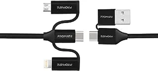 Promate 6-In-1 Multi Charging,Cable,Premium Hybrid 20V 3A, USB-C, Micro USB Connectors to USB-A,USB-C Fast Sync Charging Cable Data Cord with 60W Type-C to Type-C Power Delivery, PentaPower,Black