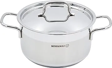 Korkmaz Alfa Stainless Steel Induction-Ready Casserole, Low Casserole, Saucepan with Tri-Ply Encapsulated Base ,Silver,22 CM,A1019