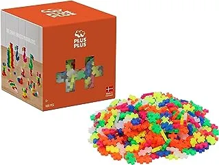 PLUS PLUS - مجموعة لعب مفتوحة - 600 قطعة - مزيج ألوان نيون، لعبة بناء جذعية، مكعبات ألغاز صغيرة متشابكة للأطفال