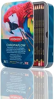 Derwent Chromaflow Colored Pencils 36 Tin, Set of 36, 4mm Wide Core, Multicolor, Smooth Texture, Art Supplies for Drawing, Blending, Sketching, Adult Coloring, Premier, Professional Quality (2306012)