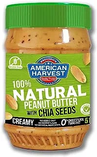 American Harvest 100٪ Natural Peanut Butter Creamy مع بذور الشيا بدون سكر مضاف / ملح محلي ، 510 جم