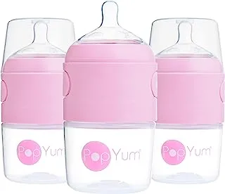 PopYum 150 ml Pink Anti-Colic Formula Making/Mixing/Dispenser Baby Bottles, 3-Pack (with #1 Nipples)