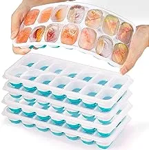 Ice Cube Trays 4 Pack, Easy-Release & Flexible 14-Ice Cube Trays with Spill-Resistant Removable Lid, Ice Trays for Freezer, Silicone Ice Cube Tray, Stackable Ice Trays with Covers (blue, 4)