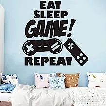 Game Wall Decals Stickers Creative Gaming Quote Poster for Boys Gift,Vinyl Peel and Stick Gamer Decor for Gamer Men's Living Room Play Room Bedroom Home Decoration (Eat Sleep Game Repeat)
