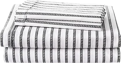 Lacoste 100% Cotton Percale Sheet Set, Graphic Stripe Print, Dark Grey, King