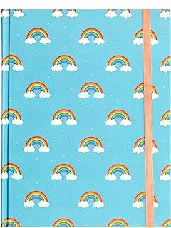 Graphique Hardbound Journal, Rainbow Design – Cute Portable Notebook, 200 Lined Pages, Blue Foil Cover With Rainbows and White Polka Dots, 6.75” x 8.5” x .75” - For Taking Notes, Lists and More
