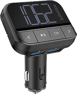 جهاز إرسال FM للسيارة من بروميت ، مجموعة محول راديو لاسلكي داخل السيارة مع منافذ USB مزدوجة ، مكالمات بدون استخدام اليدين ، منفذ AUX ، فتحة بطاقة TF ، شاشة LED ، أوضاع EQ متعددة وجهاز تحكم عن بعد للهواتف الذكية ، EzFM-2