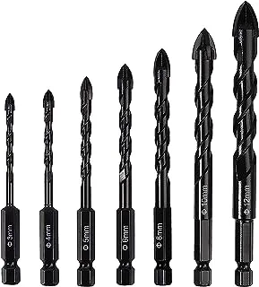 COOLBABY Masonry Drill Bits 7Pcs, TYTA Concrete Drill Bit Set, Cross Carbide Tipped Drill Bits for Drilling Brick, Tile, Concrete, Plastic and Wood Ceramic Tile (3/4/5/6/8/10/12mm)