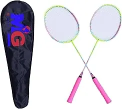 MG 2 Pieces High Carbon Alloy Badminton Set, lightweight Ultra Shaft Badminton Racket, Including Badminton Bag - MGRBD01 Pink/Green, One Size