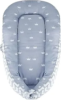 Baby Nest for Newborn and Babies,Double Sided,Baby Bassinet for Bed/Lounger/Nest/Pod/Cot Bed/Sleeping, Breathable,100% Cotton Hypoallergenic,with Pillow,Portable(Crown Gray)