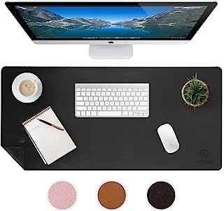 Large Leather Desk Mats for Keyboard and Mouse Pad, Anti-Skid Backing with Heat Resistant and Waterproof Surface, Responsive Desktop for Gaming, Writing, or Home Office Work (Black)