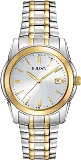 Bulova Men's Classic Two-Tone Stainless Steel 3-Hand Calendar Date Quartz Watch Style: 98H18, silver, Dress