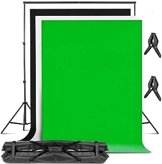 2mx2m Background Stand with 1.5x3m 3 Backdrops (Green White Black) Lighting kit for photography studio(background stand+drops)