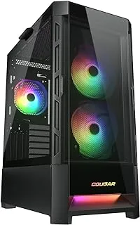 COUGAR DUOFACE RGB MID-TOWER CAMING PC CASE ، 2 X 140MM ARGB Fans ، 1 X 120MM ARGB FAN ، أداء تبريد لا يهزم ، زجاج مقوى - أسود