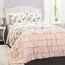 Lush Decor Flutter Butterfly 3-Piece Quilt Set, Cute Quilted Bedspread, Pink, Full/Queen