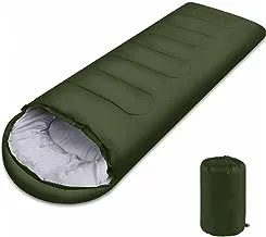حقيبة نوم، حقيبة نوم للتخييم في الهواء الطلق، حقيبة نوم للتخييم الصيفي، غداء بوزن 950 جرام، حقيبة نوم بغطاء للرأس باللون الأخضر الداكن