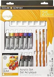 Daler-Rowney Simply Acrylic Paint 25pcs Technique Set, 12 x 12ml Assorted Colours, Ideal for Entry-Level Artists & Hobbyists