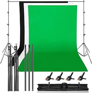 Padom 2x2m Background Stand with 2x3m 3 Backdrops Green, White,Black Lighting Photography Kit