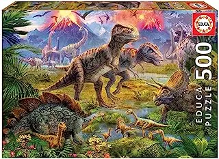 Educa - 500 piece puzzle for adults | Dinosaur Meeting. Fix Puzzle glue included. From 11 years old (15969)