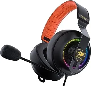 COUGAR PHONTUM PRO PRIX 7.1 WIRED USB-A GAMING HEADSET, CUSTOMIZABLE RGB, VIRTUAL SURROUND SOUND, 53MM GRAPHENE DIAPHRAGM DRIVERS, 9.7MM NOISE CANCELLATION MICROPHONE - BLACK