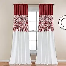 Lush Decor Estate Garden Print Curtains Room Darkening Window Panel Set for Living, Dining, Bedroom (Pair), 84” x 52”, Red